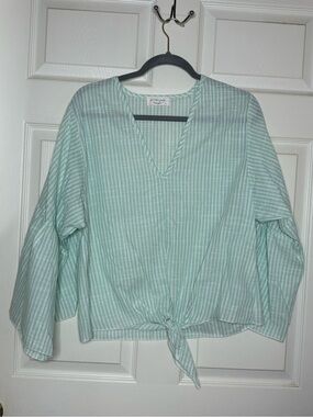 Lavender field blouse striped wide flare sleeves tie front cotton